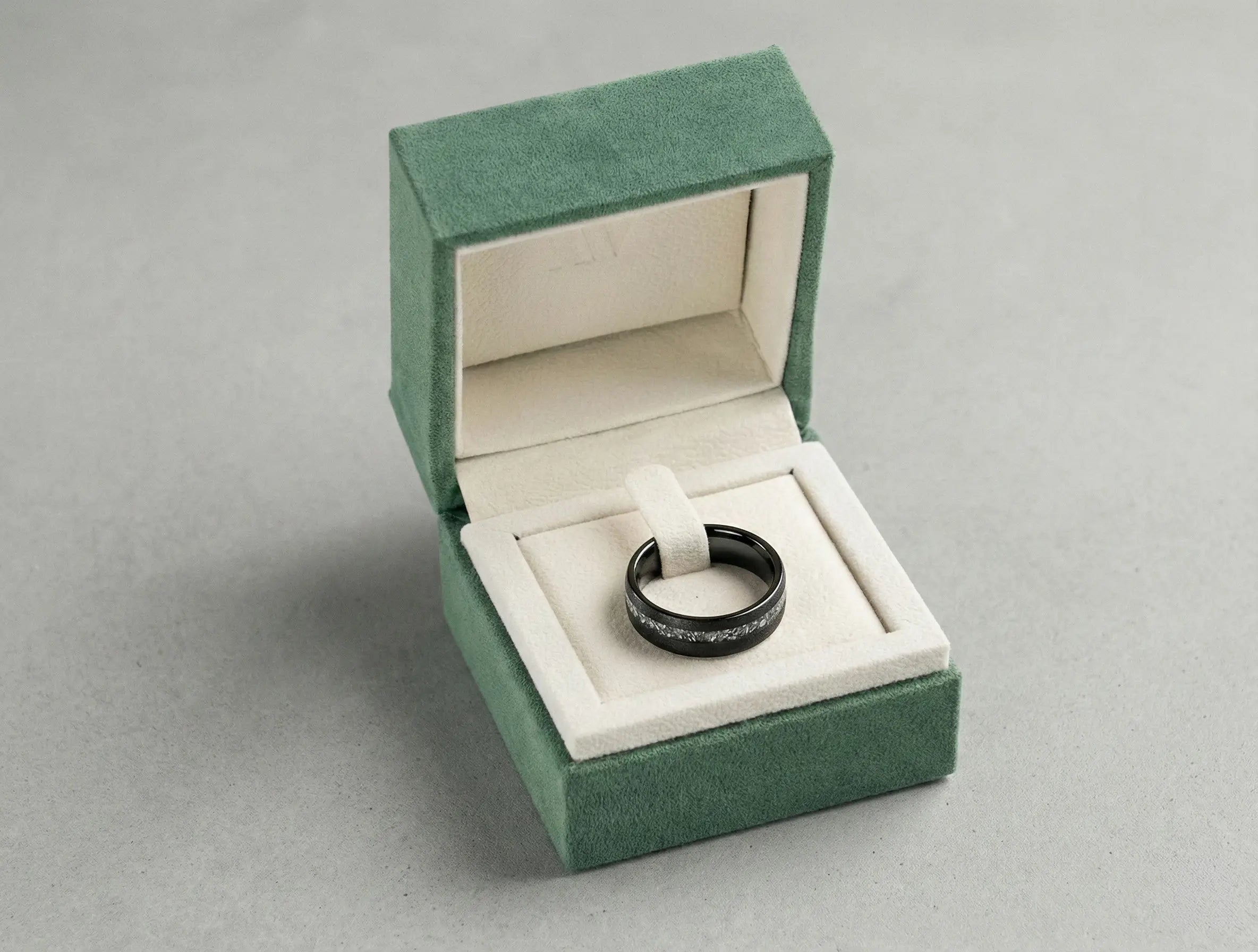 The Forge Band - Tungsten with Black Plate & Meteorite Shaving