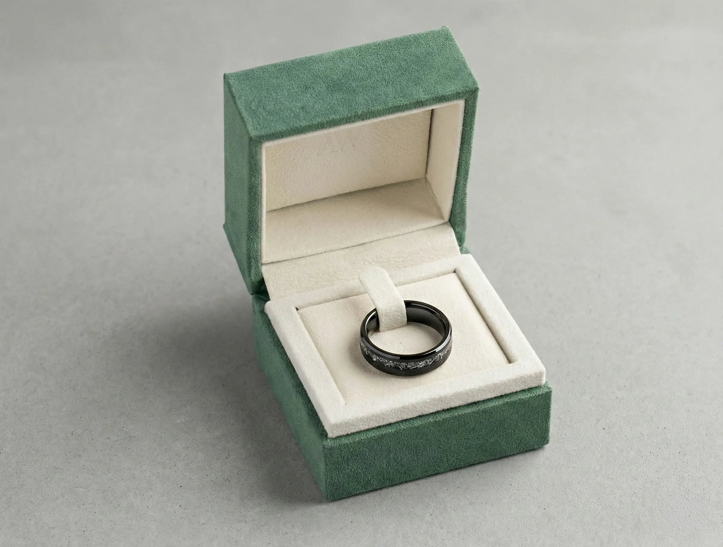 The Quarry Band - Tungsten with Black Plate & Meteorite Shaving (Alternative Design)