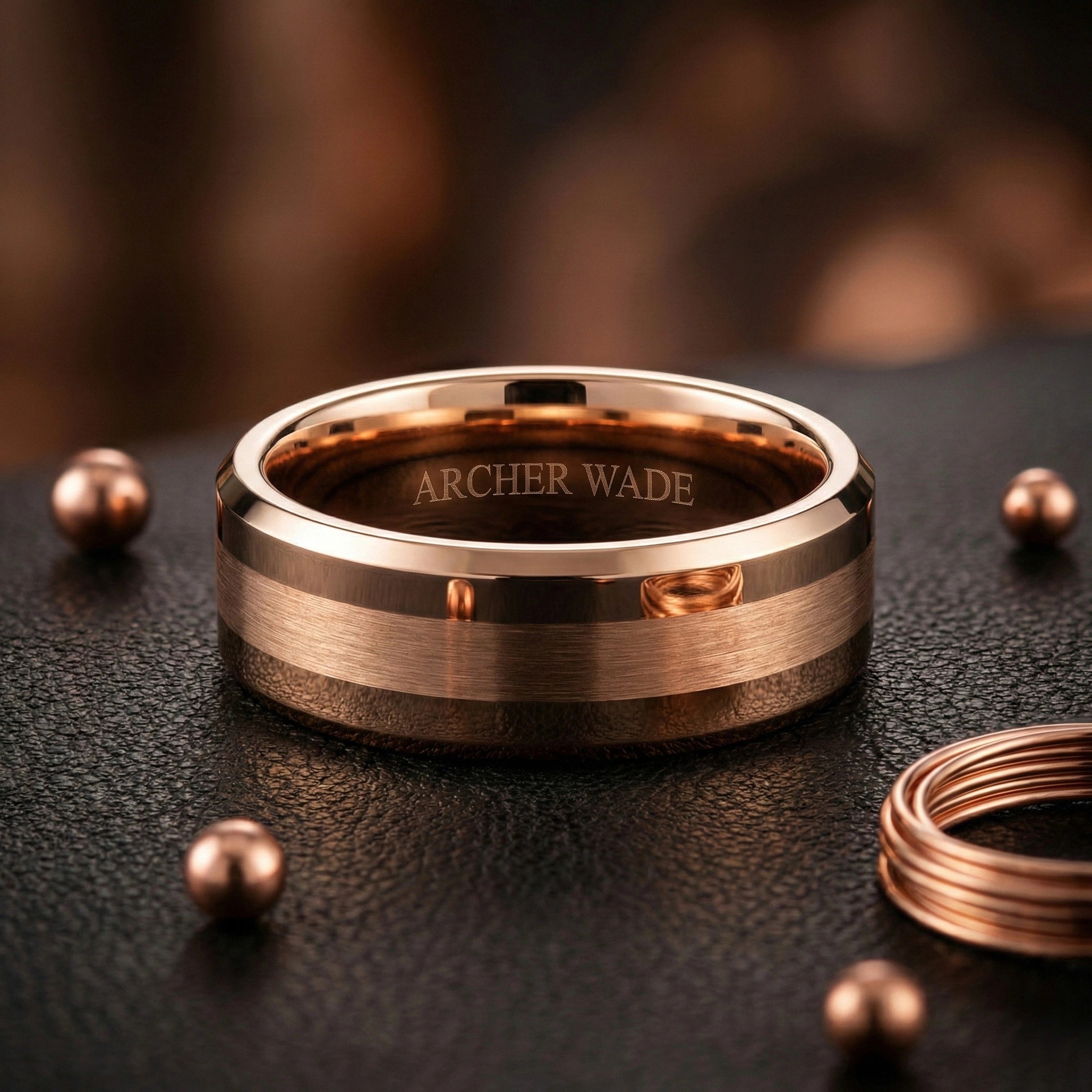 The Meridian Band - Tungsten with Rose Gold Plate