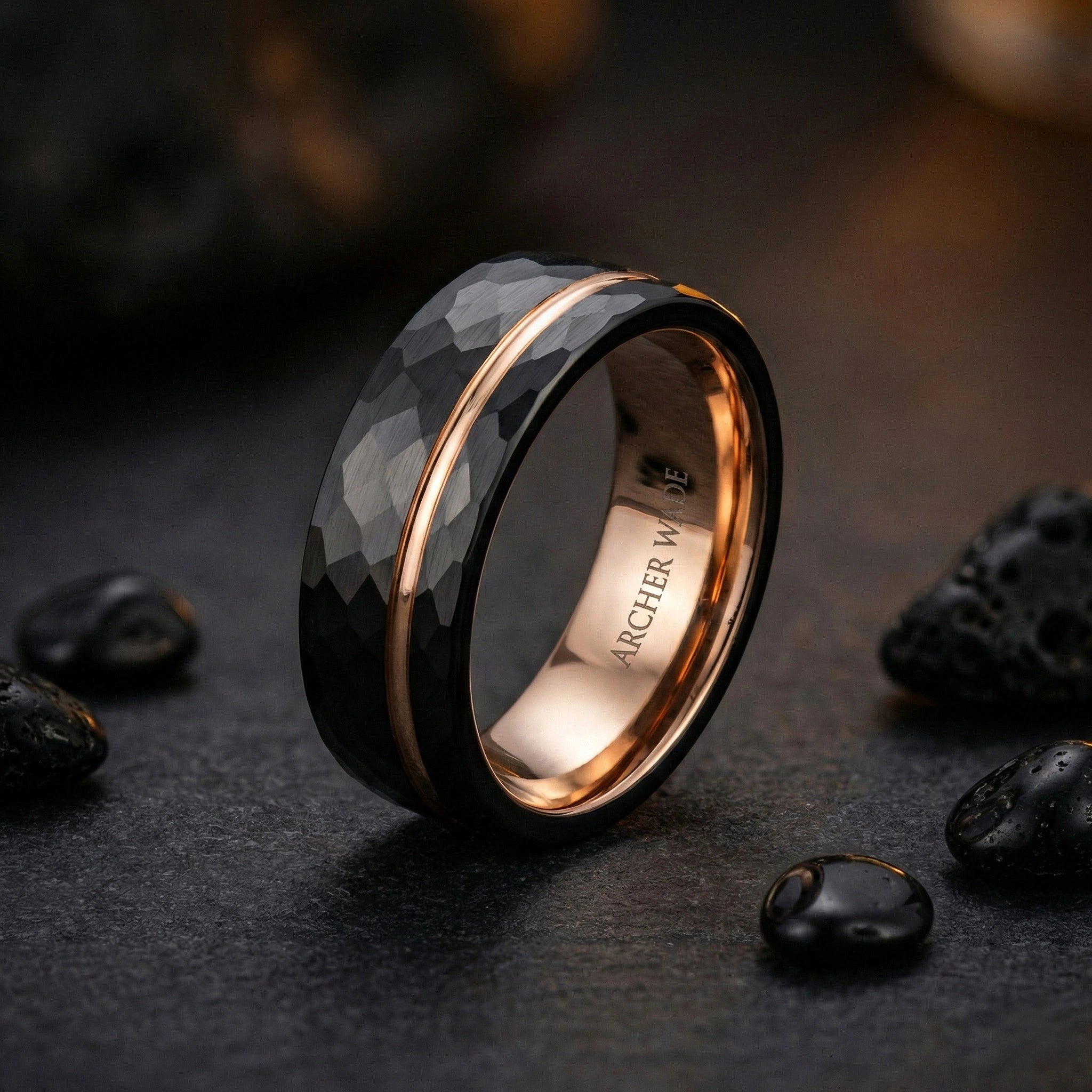 The Ridge Band - Tungsten with Black & Rose Plate (Alternative Design)