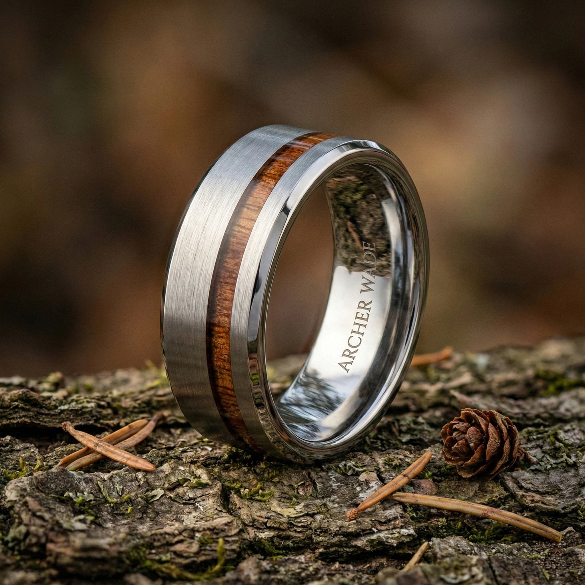 The Trailhead Band - Tungsten with Wood Interior (Alternative Design)