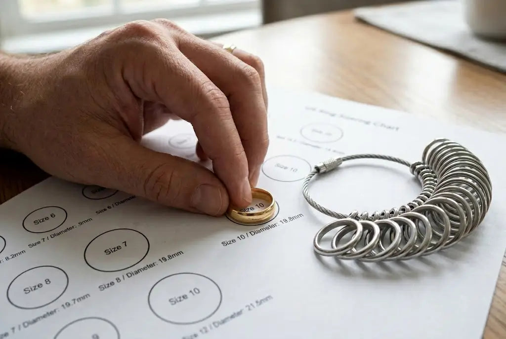 Archer Wade free ring sizer kit — plastic sizing rings on a cream surface for at-home measurement