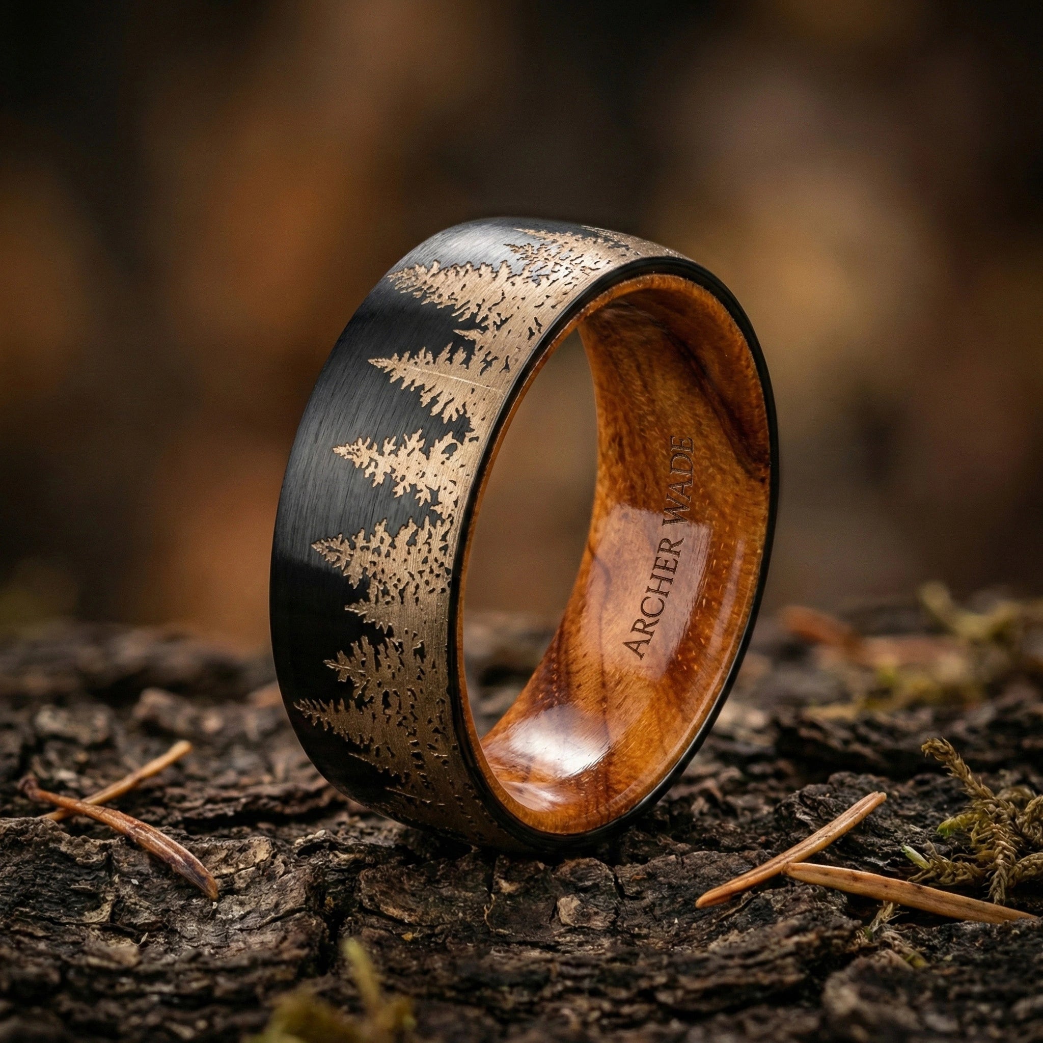 The Timberline Band - Tungsten with Black Plate & Wood Interior